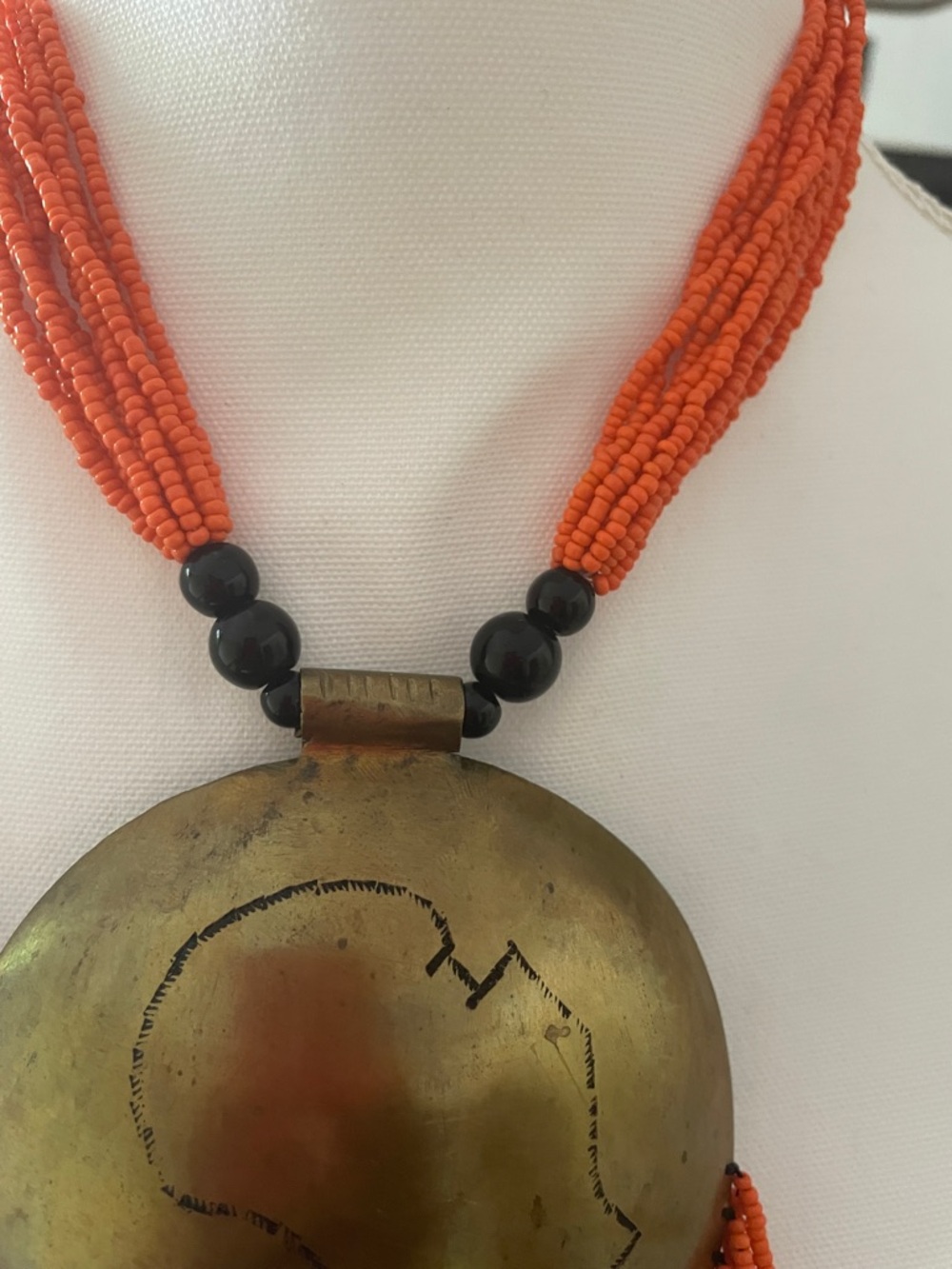 Boho Orange Beaded Fringe Statement Necklace - Picture 4 of 4